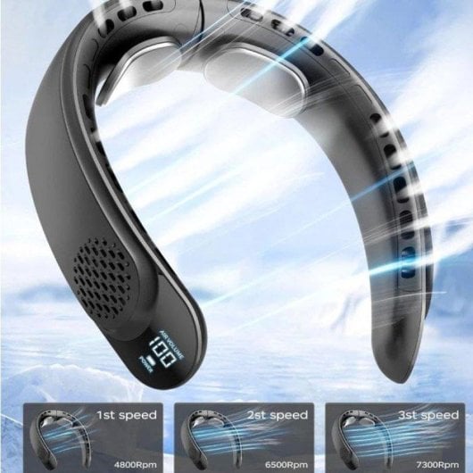 Mini Ventilateur de Cou Sans Pales Nobrand 4000mAh 3 Vitesses Oscillation USB Noir