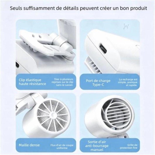 Mini Ventilateur Portable Sans Pales Nobrand 3 Vitesses USB 1000mAh Blanc