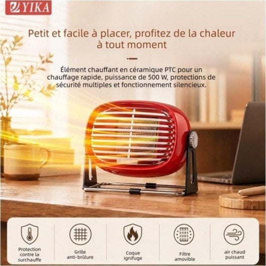 Mini Radiateur Électrique Nobrand PTC 500W Silencieux Portable Rouge