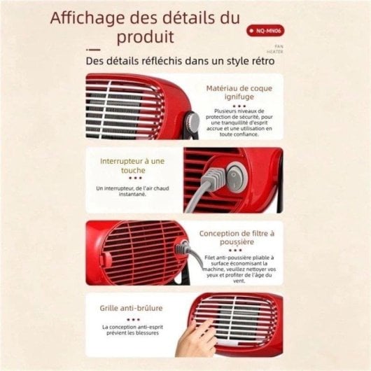 Mini Radiateur Électrique Nobrand PTC 500W Silencieux Portable Rouge