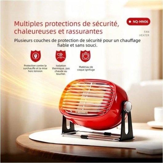 Mini Radiateur Électrique Nobrand PTC 500W Silencieux Portable Rouge