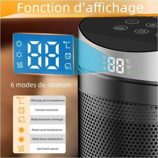 Chauffage Céramique Nobrand Oscillant 1500W Télécommande 3 Vitesses