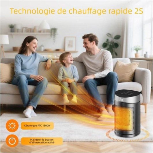 Chauffage Céramique Nobrand Oscillant 1500W Télécommande 3 Vitesses