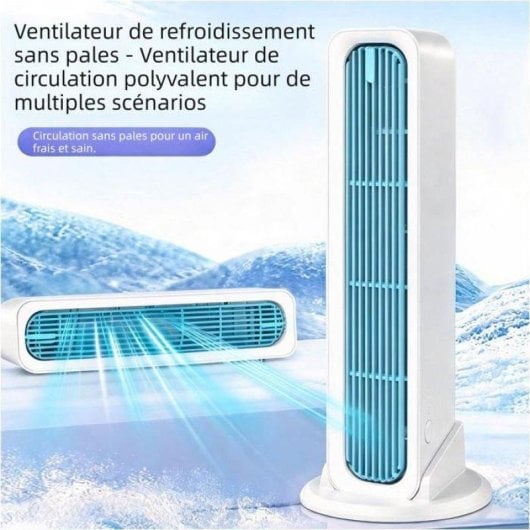 Ventilateur de Bureau Sans Pales Nobrand 3 Vitesses Oscillation Télécommande USB Batterie 6000mAh Blanc