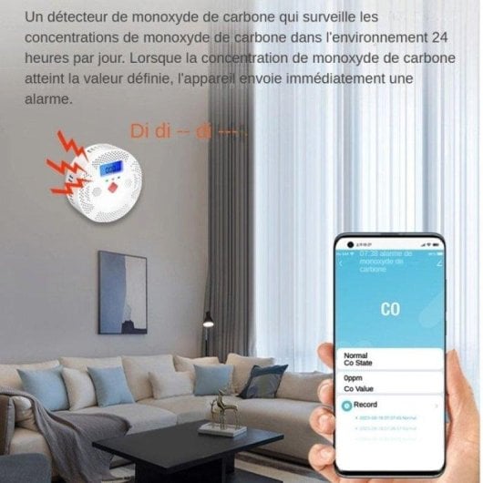 Détecteur de monoxyde de carbone Nobrand WiFi Portable Alarme 24h