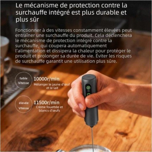 Mousseur de lait electrique portable Nobrand 2 vitesses USB-C Noir