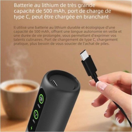 Mousseur de lait electrique portable Nobrand 2 vitesses USB-C Noir