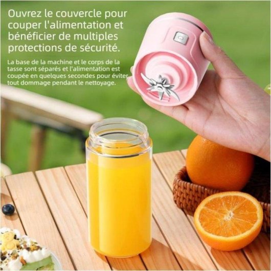 Mini Blender Nobrand Portable Rechargeable Verre 450 ml 21000 rpm Rose