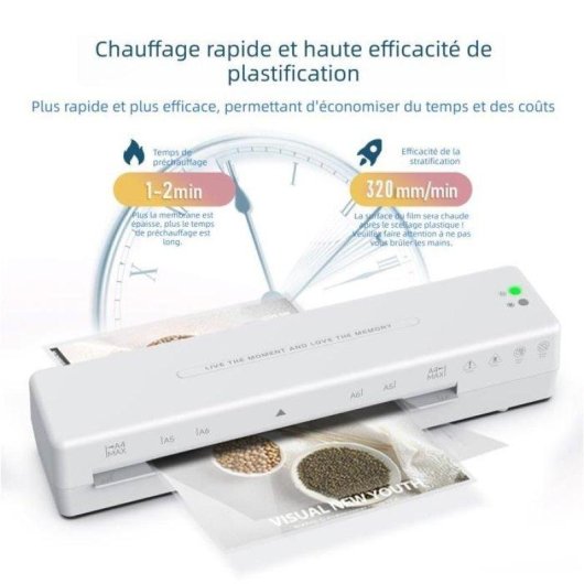 Plastifieuse Nobrand Chaud et Froid 320 mm/min Controle Intelligent Blanc