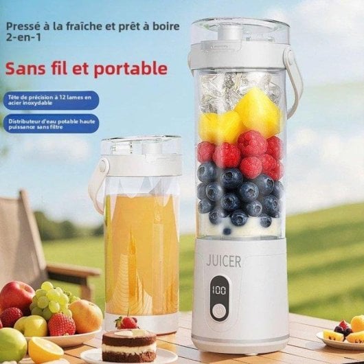 Blender Portatif Sans Fil Nobrand 600 ml 20000 rpm Ecran Tactile Blanc
