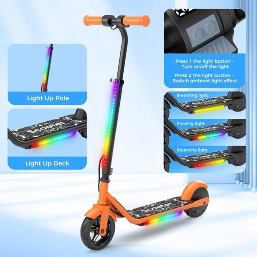 Patinete électrique iScooter K2Pro 150W Autonomie 9km Freins doubles LED Orange