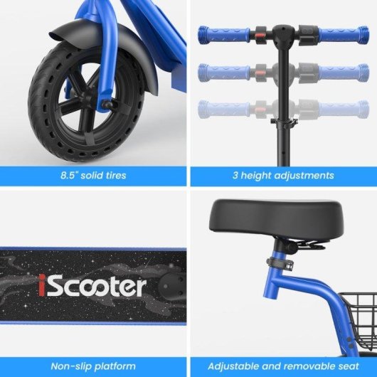 Monopattino elettrico iScooter iK7 250W Autonomia 15km Pneumatici pieni 8,5" Blu