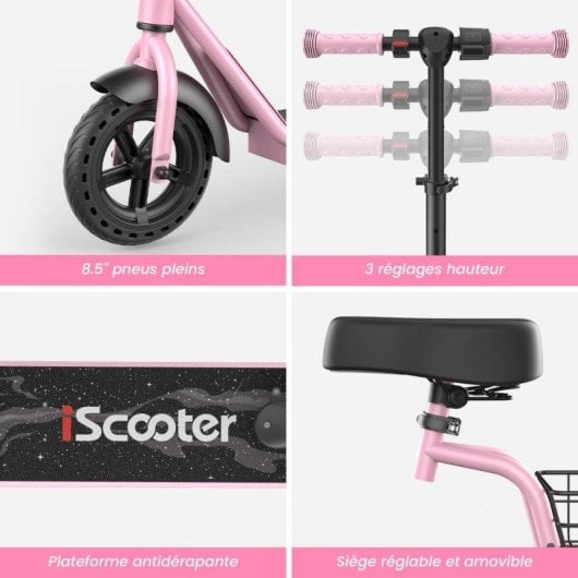 Monopattino elettrico iScooter iK7 250W Autonomia 15km Pneumatici pieni 8,5" Rosa