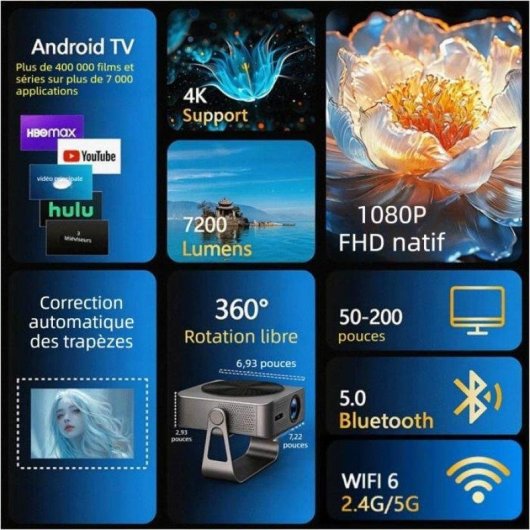 Projecteur Nobrand Android Full HD 1080p 73 W WiFi 200" PTZ Gris