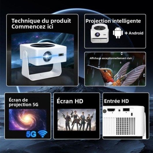 Projecteur Nobrand Portable 1080p 45 W 120" Blanc Correction 4 Voies Sans Fil