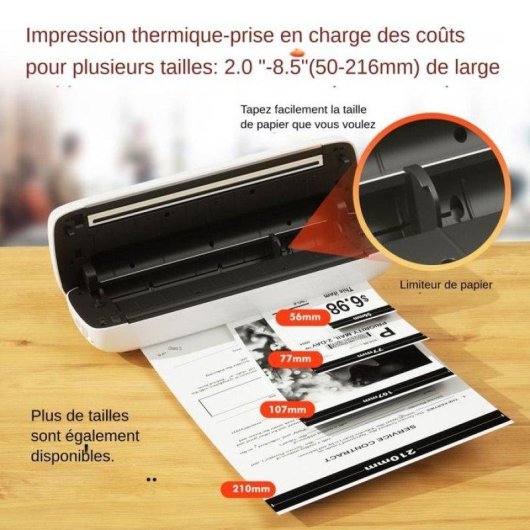 Imprimante Thermique Bluetooth Sans Encre Nobrand A4 50-216 mm Portable