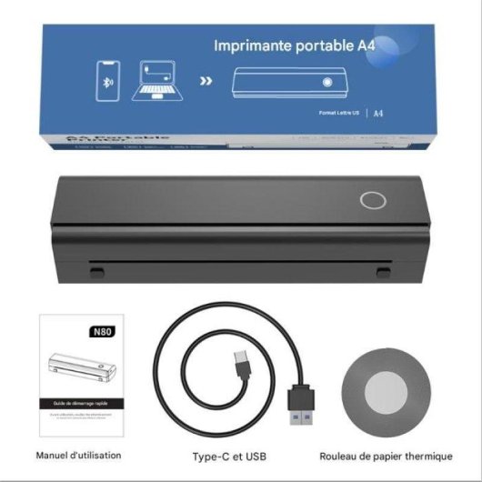 Imprimante Thermique Portable Bluetooth Nobrand N80 A4 US Letter 203 dpi
