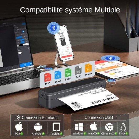 Imprimante thermique Bluetooth portable Nobrand A4 USB Type-C 203 dpi