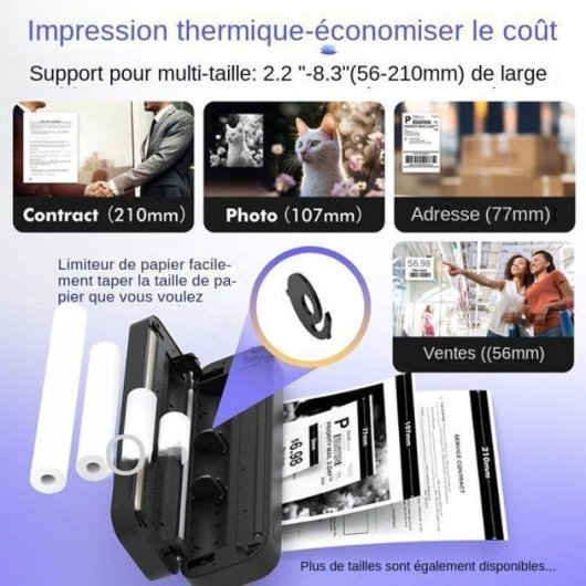 Imprimante thermique portable Bluetooth Nobrand A4 sans encre USB noire