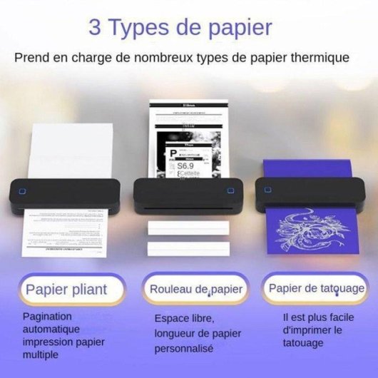 Imprimante thermique portable Bluetooth Nobrand A4 sans encre USB noire
