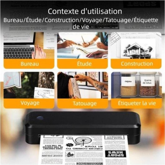 Imprimante thermique portable Bluetooth USB Nobrand A4 sans encre noire