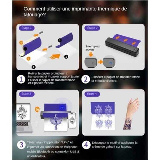 Imprimante Thermique Bluetooth Portable Nobrand A4 216 mm 203 dpi Sans Encre