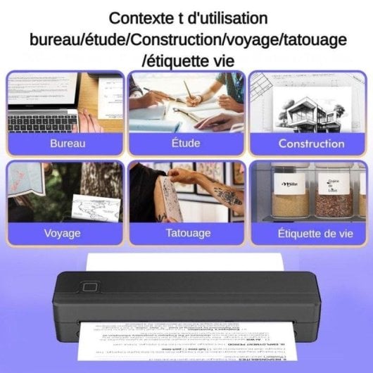 Imprimante Thermique Bluetooth Portable Nobrand A4 Sans Encre Noir
