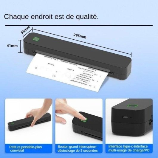 Imprimante Thermique Bluetooth A4 Nobrand Portable Sans Encre 203 dpi