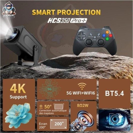 Projecteur Nobrand Hcs350pro 1080p 4k 50W WiFi6 Autofocus 200" Portable