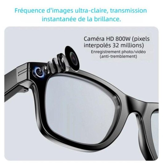 Nobrand Lunettes intelligentes Caméra 8 MP Bluetooth Wifi Mémoire 16 Go Noir