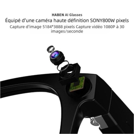 Nobrand Lunettes intelligentes Caméra 8 MP Bluetooth Wifi Mémoire 16 Go Noir