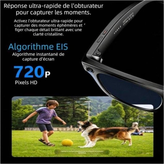 Nobrand Lunettes intelligentes Caméra 8 MP Bluetooth Wifi Mémoire 16 Go Noir