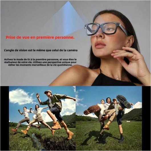 Nobrand Lunettes intelligentes Caméra 8 MP Bluetooth IA Traduction Noir