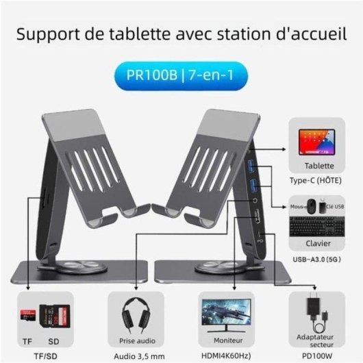 Nobrand Soporte giratorio de mesa para tabletas con 8 puertos HDMI 4K, universal, gris