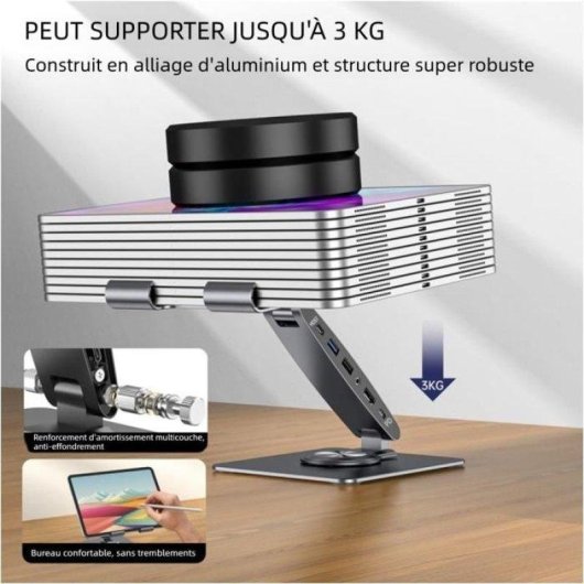 Nobrand Soporte giratorio de mesa para tabletas con 8 puertos HDMI 4K, universal, gris