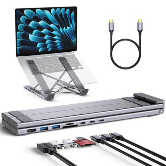 Nobrand Hub USB-C 8 en 1 Station d'Accueil USB-C Aluminium HDMI PD SD TF 25 Gbps Argent