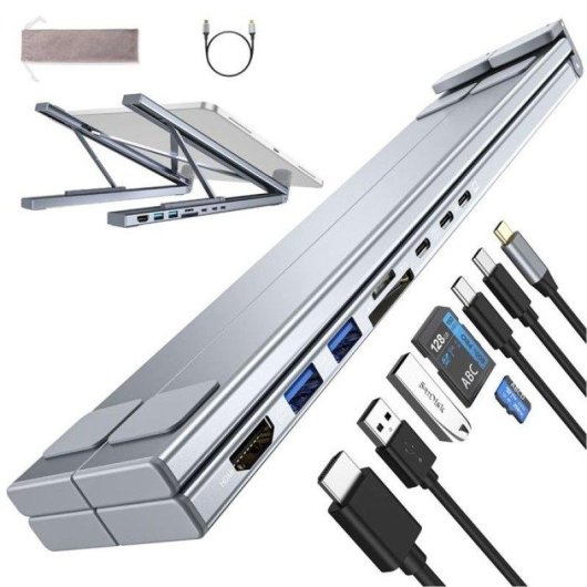 Nobrand Hub USB-C 8 en 1 Station d'Accueil USB-C Aluminium HDMI PD SD TF 25 Gbps Argent