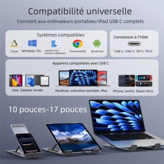 Nobrand Hub USB-C 8 en 1 Station d'Accueil USB-C Aluminium HDMI PD SD TF 25 Gbps Argent