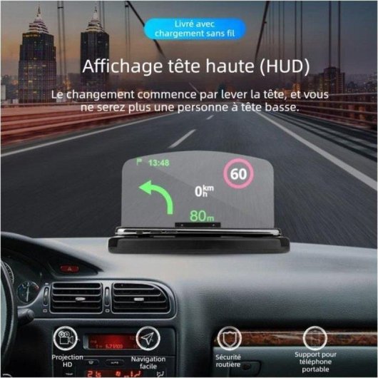 Nobrand Support HUD pour Smartphone avec Charge Sans Fil 15 W Montage Tableau de Bord Noir