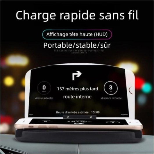 Nobrand Support HUD pour Smartphone avec Charge Sans Fil 15 W Montage Tableau de Bord Noir