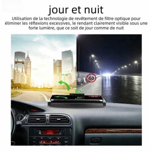 Nobrand Support HUD pour Smartphone avec Charge Sans Fil 15 W Montage Tableau de Bord Noir