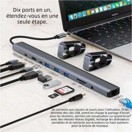 Nobrand Hub USB-C 10 en 1 Station d'Accueil USB-C Portable Compacte