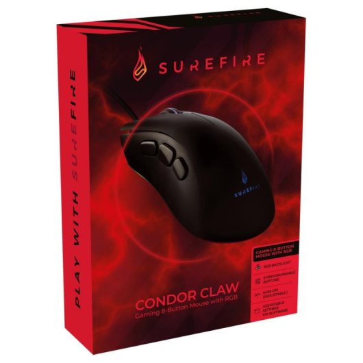 Ratón SureFire Condor Claw USB 6400 DPI Negro RGB 8 botones