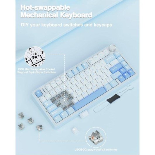 Teclado AULA F75 mecánico RGB Hot Swap Bluetooth 5.0 US ANSI