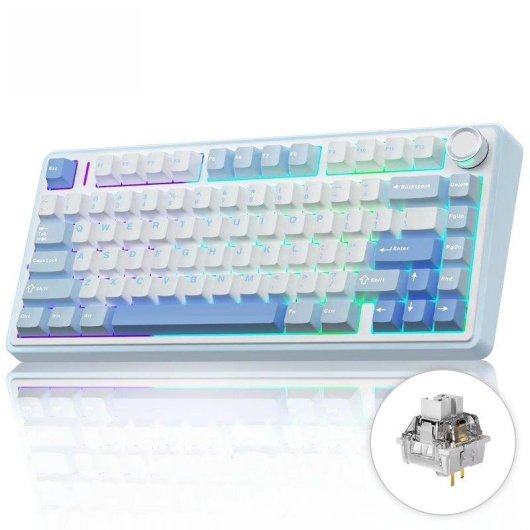 Teclado AULA F75 mecánico 75% RGB Hot Swap Greywood Azul y Blanco US ANSI