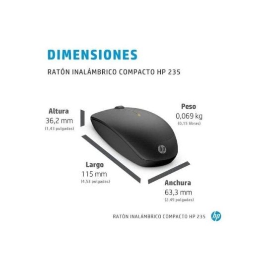 Ratón HP 235 Slim Sans Fil 1600 DPI Noir Ambidextre