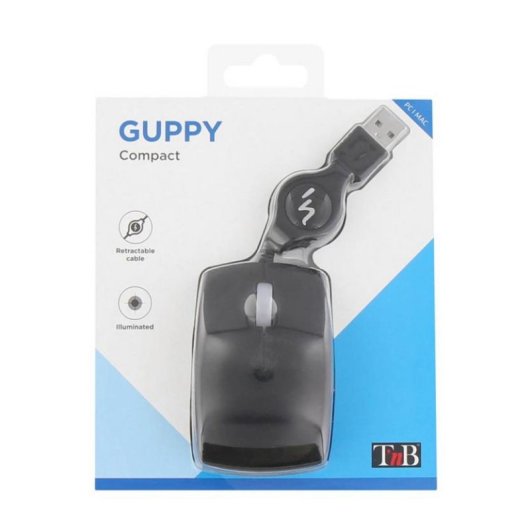 Ratón TnB Guppy MUG3BK Compact USB Inklapbare Kabel Zwart