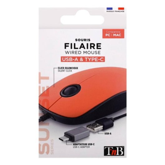 Muis TnB MUSUNSETRD USB-A USB-C 1000 DPI Rood Ambidextrous