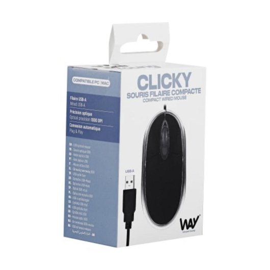 Ratón TnB WMS2U USB 1200 DPI Zwart met 1,35 m Kabel