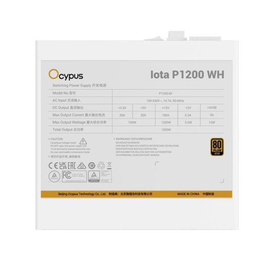 Fuente de Alimentación Ocypus Iota P1200 WH 1200W 80+ Gold modular